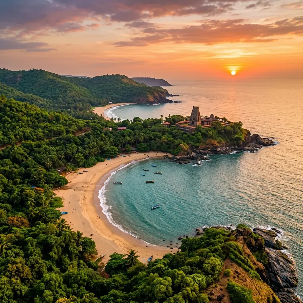 Om Beach in Gokarna with pristine coastline