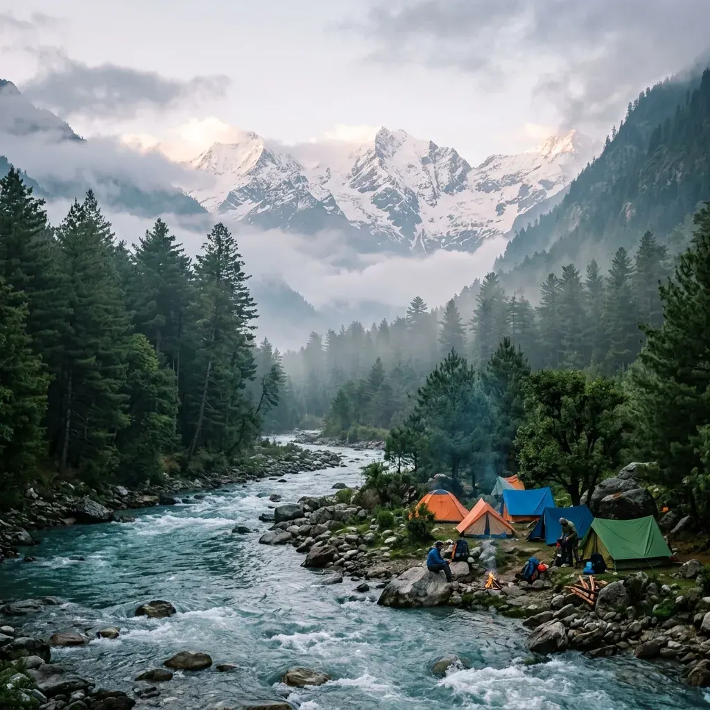 Lush green Parvati Valley landscape in Kasol